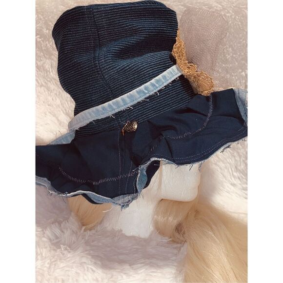 Custom Jean Embroidered Reversible Denim Floppy Top Hat Medium - Picture 10 of 14